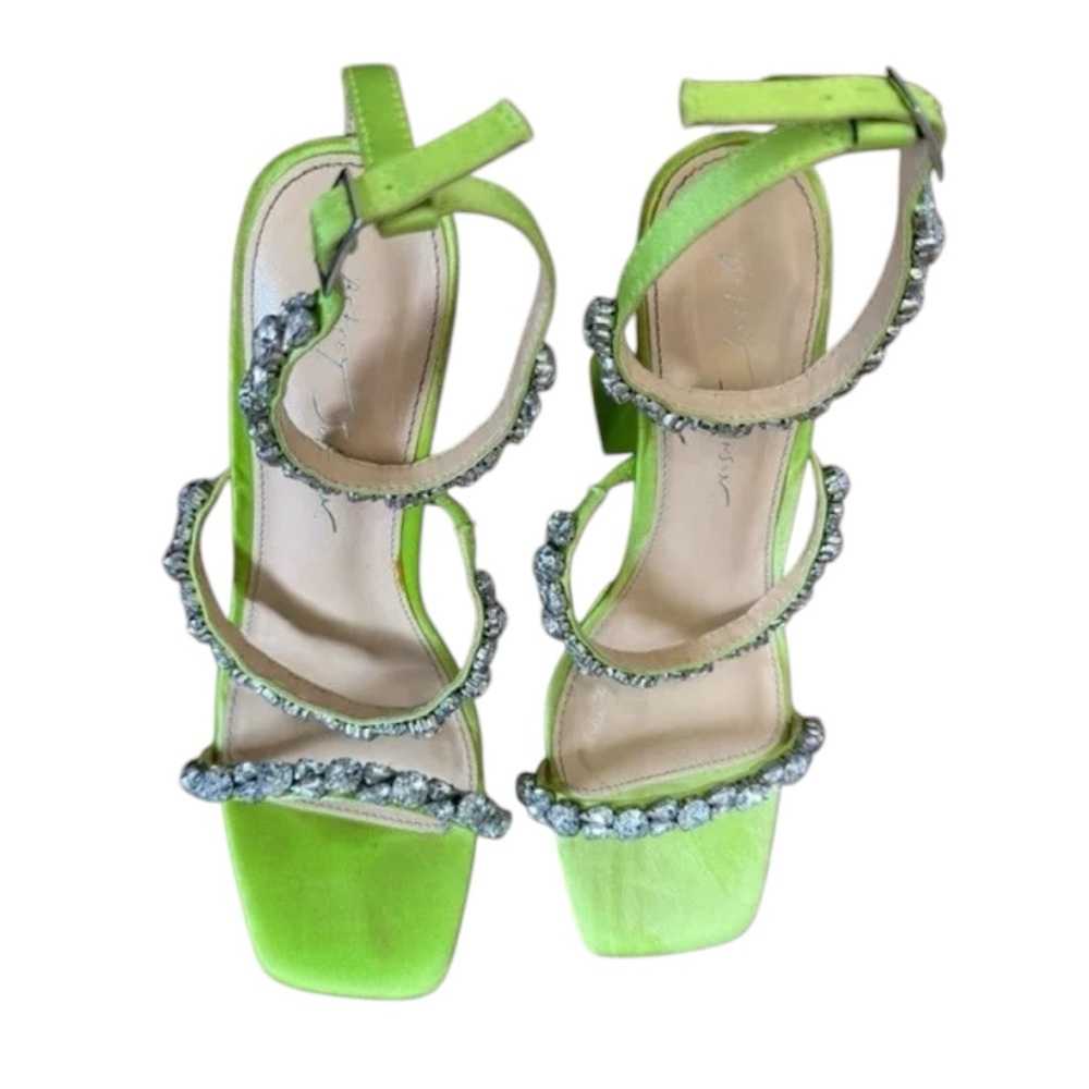 BETSEY JOHNSON SB-PERRY Ankle-Strap Jeweled Glam Green Heels Dress Sandals Sz 8 - Picture 6 of 9